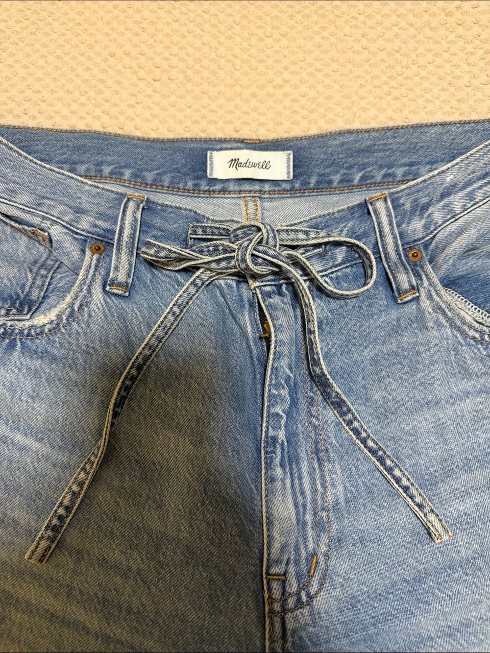 MADEWELL Drawstring Wide Leg Light Blue Denim Jeans - Picture 2 of 5